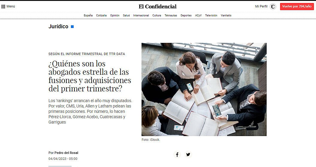 Quines son los abogados estrella de las fusiones y adquisiciones del primer trimestre?
